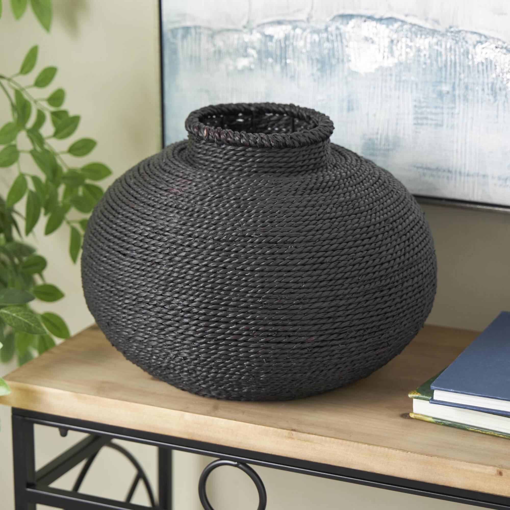 15" Black Metal Handmade Wrapped Vase